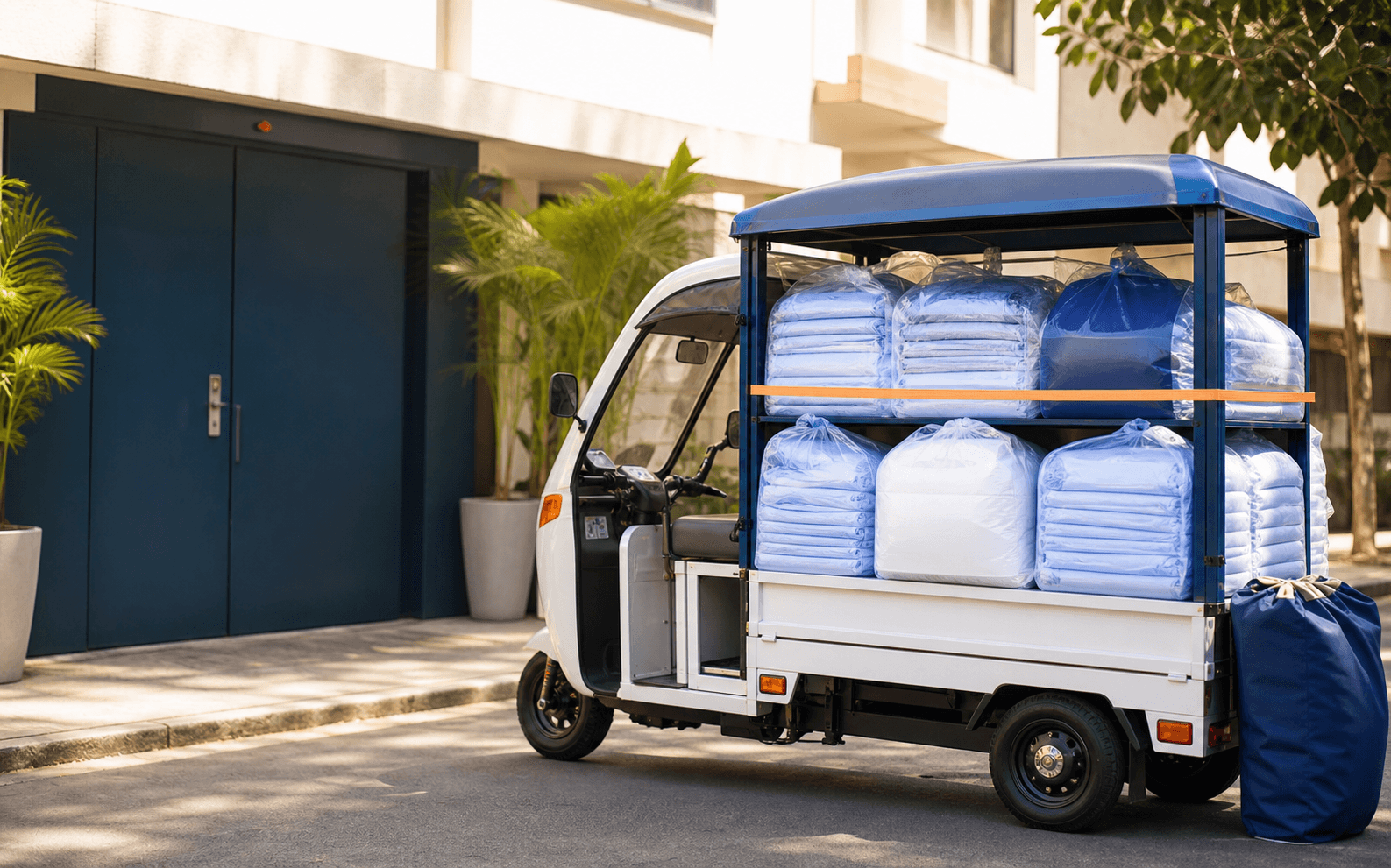 Véhicule de livraison transportant du linge propre